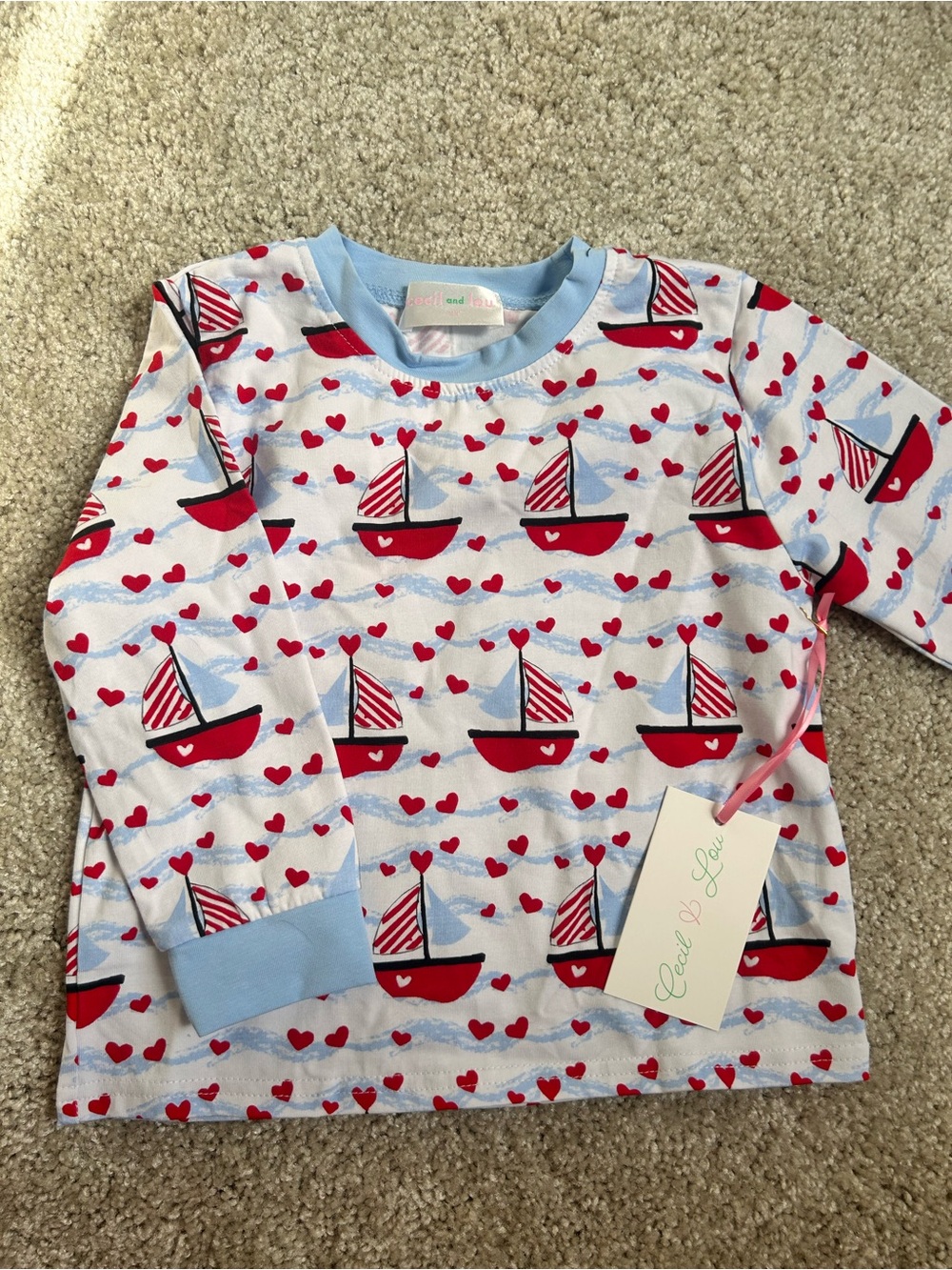 NWT- Cecil and Lou Valentine’s Day Sailboat Heart Print Long Sleeve Top